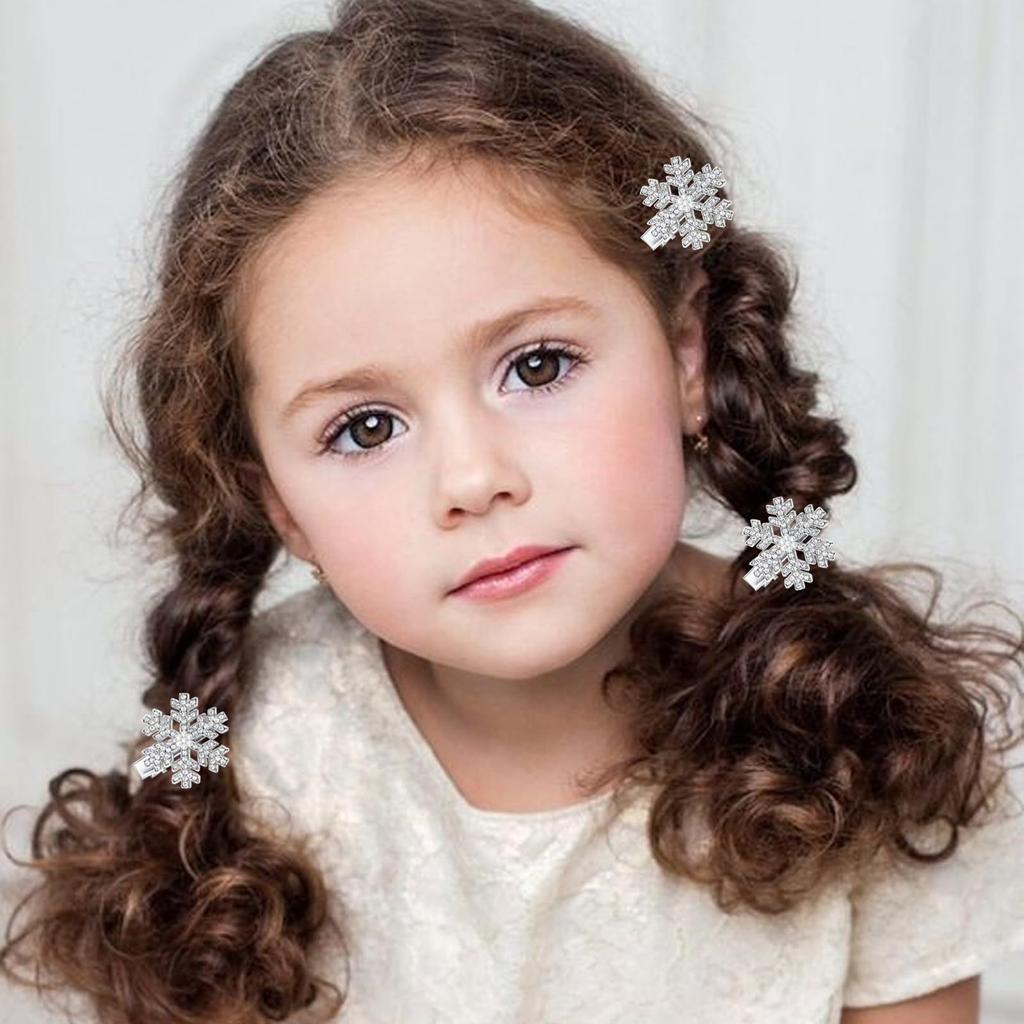 12pcs Snowflake Barrettes Clip Sparkly Rhinestone Hair Barrettes for Women Winter Holiday Hair Decoration