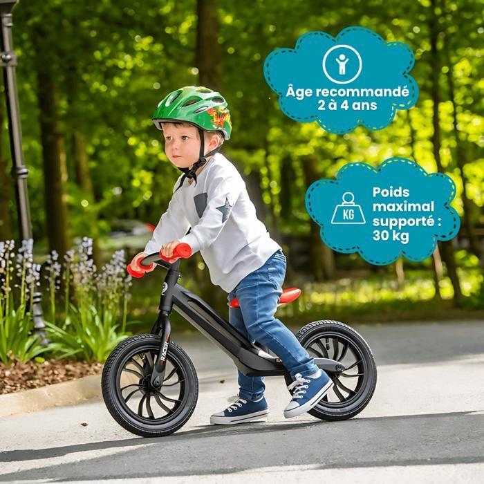 DEVESSPORT Vélo sans Pédales RACER Rouge pour Enfant 2-4 Ans, Roues Gonflables 12", Selle Confort Ajustable, Équilibre, Coordination