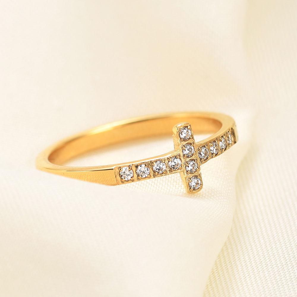 Fashion 316L Stainless Steel Channel CZ Zircon Cross Ring With Bright Elegant Crystal Engagement Rings for Women Grils Jewelry