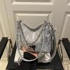 Metal Chain Drawstring Shoulder Bag Pearls Chain Girls Crossbody Bag  Work