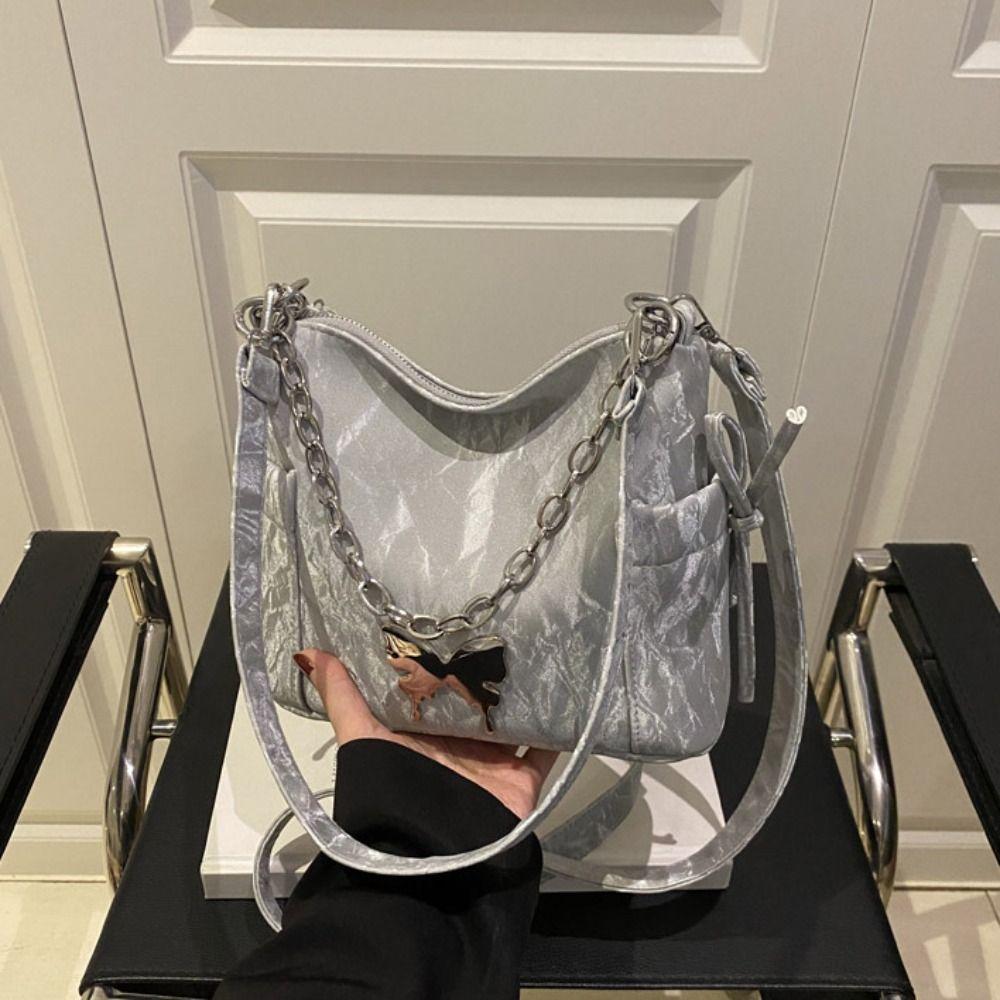 Metal Chain Drawstring Shoulder Bag Pearls Chain Girls Crossbody Bag Work