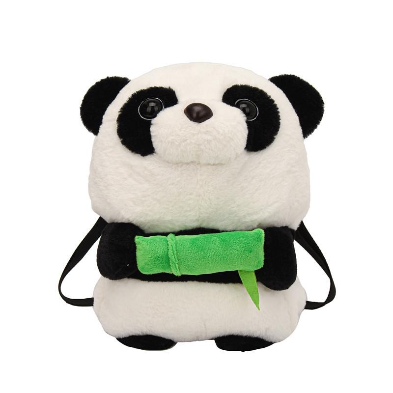 Cartoon Soft Fuzzy Panda Plush Backpack Adorable Bamboo Panda Doll Bag Portable School Travel Shoulder Bag Kawaii Style Gifts