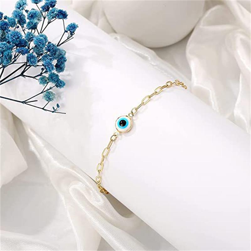 Fashion Round Evil Blue Eye Charm Bracelet for Women Stainless Steel Simple Chain Bracelets Amulet Friendship Jewelry Gifts