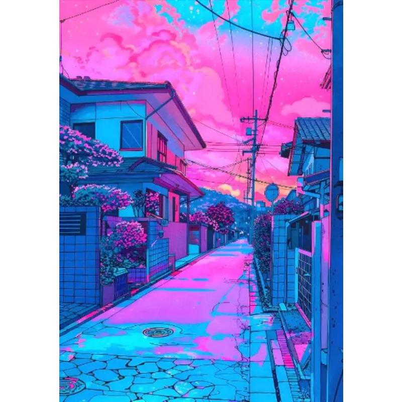 Japanese City Street Canvas Wall Art Anime Scenery Print Aesthetic Japan Town Landscape Poster Tokyo Cityscape Canvas Painting