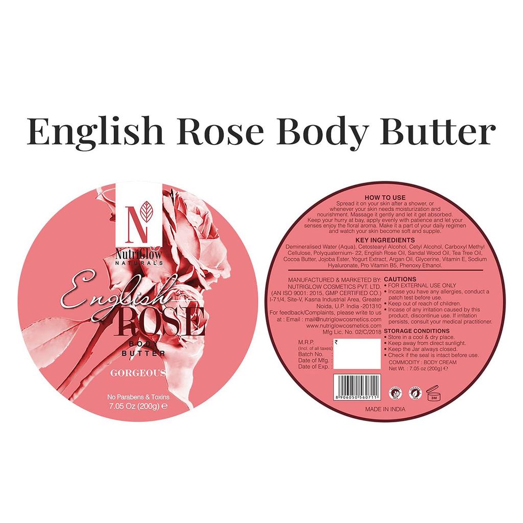 NutriGlow Natural's English Rose Body Butter With Rose Extracts Deep Nourishing