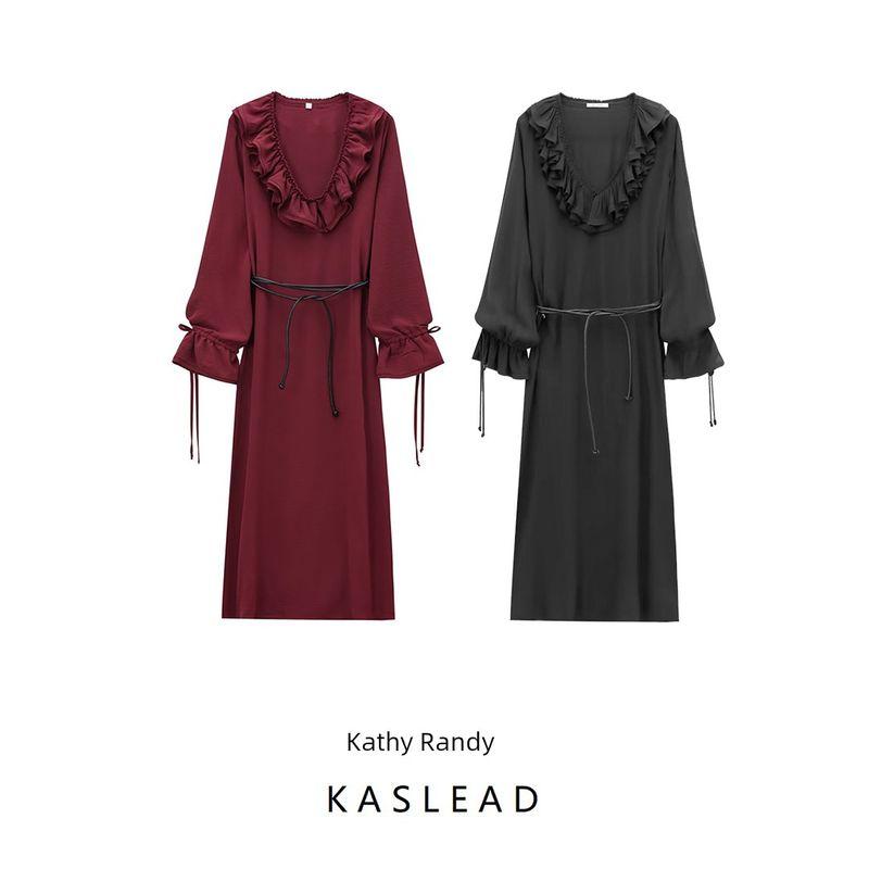 Kaslead New Arrival Women's Clothing Fashion Style Fashion Laminated Decoration Long Sleeves Midi Skirt Dress 2678247