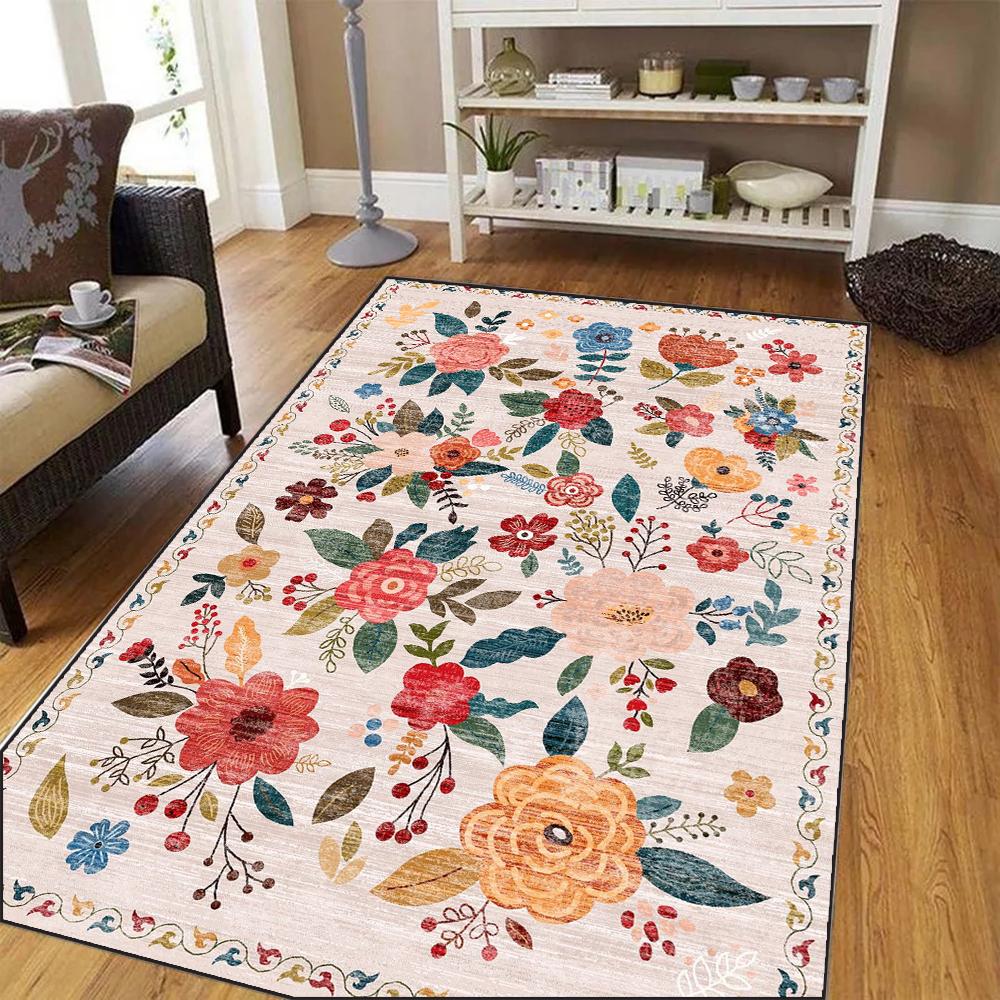 

French Elegance Retro Floral Living Room Carpet Machine Washable Non-slip Soft Mat Room Bedside Cloakroom Coffee Table Rugs 40X60cm