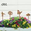 Flower Pot Inserts Rusty Silhouette Garden Stake, Rustic Insert for Patio, Vintage Iron Art Bird Bee Butterfly And Ladybug Design Metal Outdoor