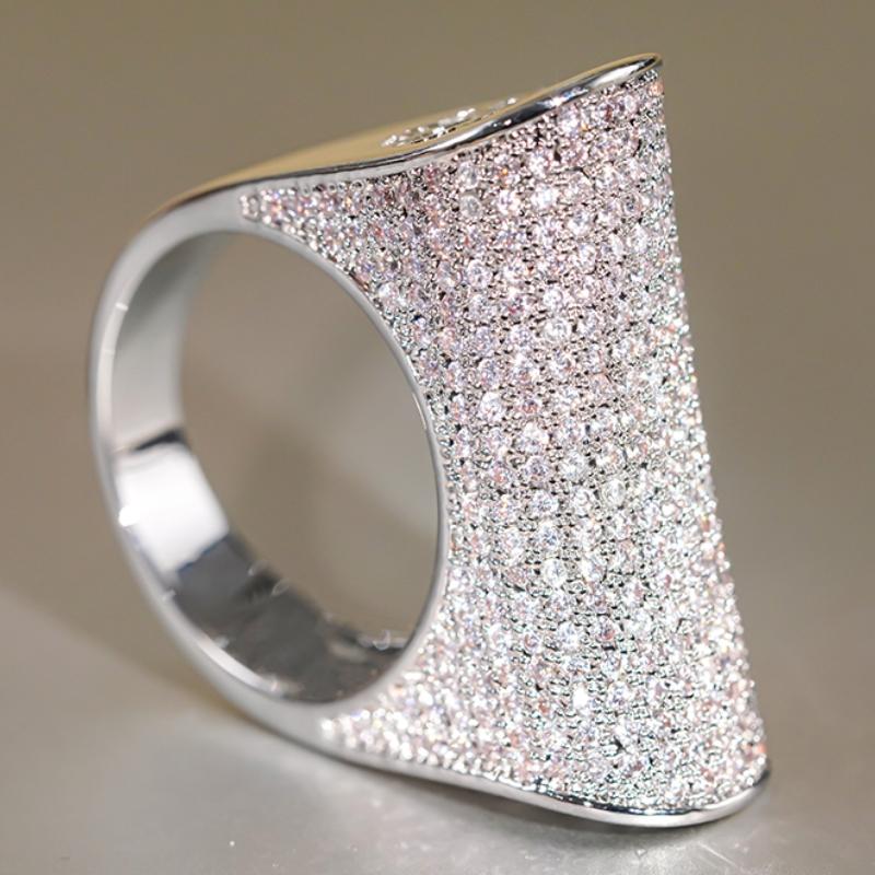 Full Bling Iced Out Women Rings for Wedding Hyperbole Party Personality Geometric Female Rings Dazzling CZ Trendy Jewelry