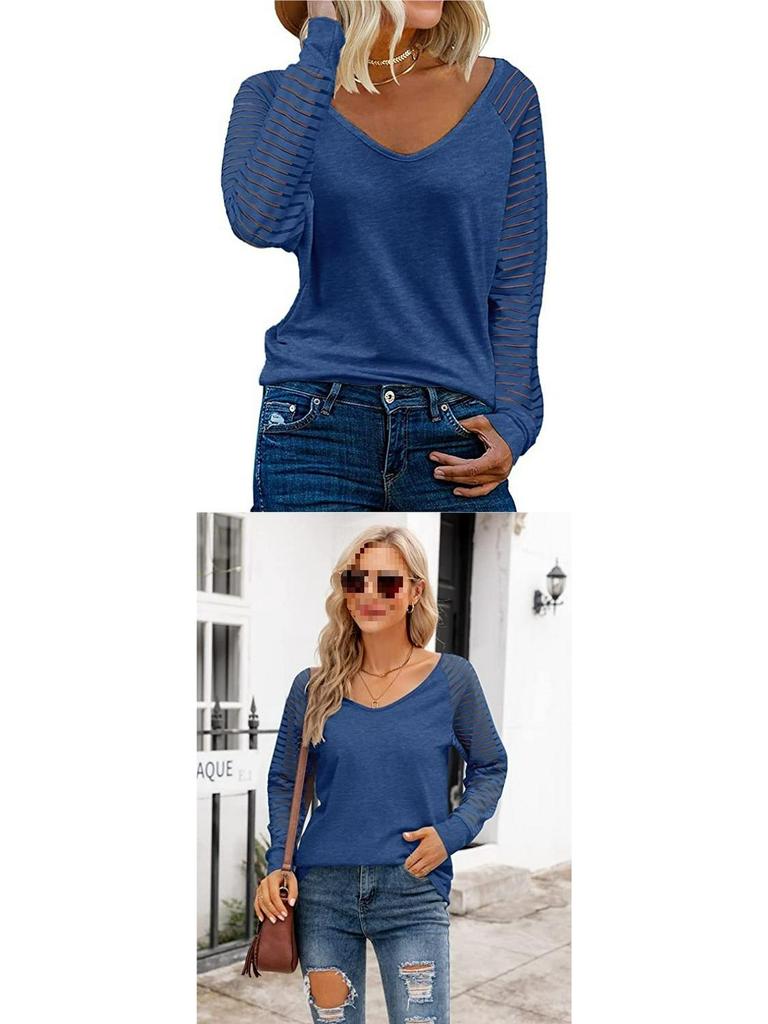 New Women's Patchwork Long Sleeve Striped Casual Loose Top