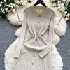 Autumn Winter Women Elegant Polo Collar Knitted Sweater Metal Button Long Maxi Split Pullover Dresses