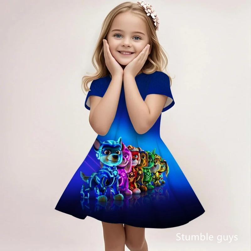 Summer Kids Beach Dress Girls Paw Patrol Cute Cartoon Print Casual Loose Soft Lightweight 110