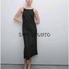 MD Spring/Summer New Arrival Elegant Elegance Minimalist Linen Mid-Length Sling Dress Black Dress 6631586