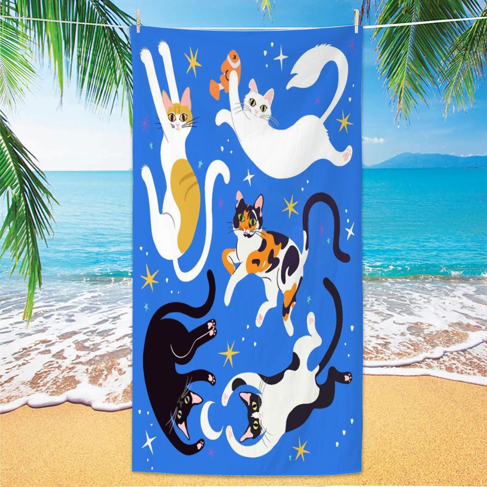 Cute and Cute Cat Cartoon Microfiber Beach Towel Quick Drying Lightweight Absorbent Bath Towel Outdoor Travel Pool Bath Towels