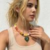 Colorful Beads Chunky Beads Necklace Heart-shaped Collarbone Chain Pendant Necklace  Jewelry Gifts