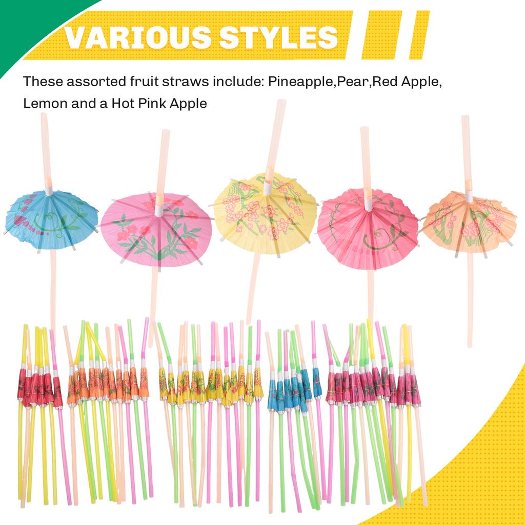 Premium-50 Umbrella Parasol Drinking Straws, Hawaiian Beach Cocktail Luau Party Decorations Supplies
