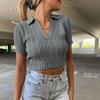 T-shirt tinta unita a maniche corte slim lavorata a maglia moda donna estiva