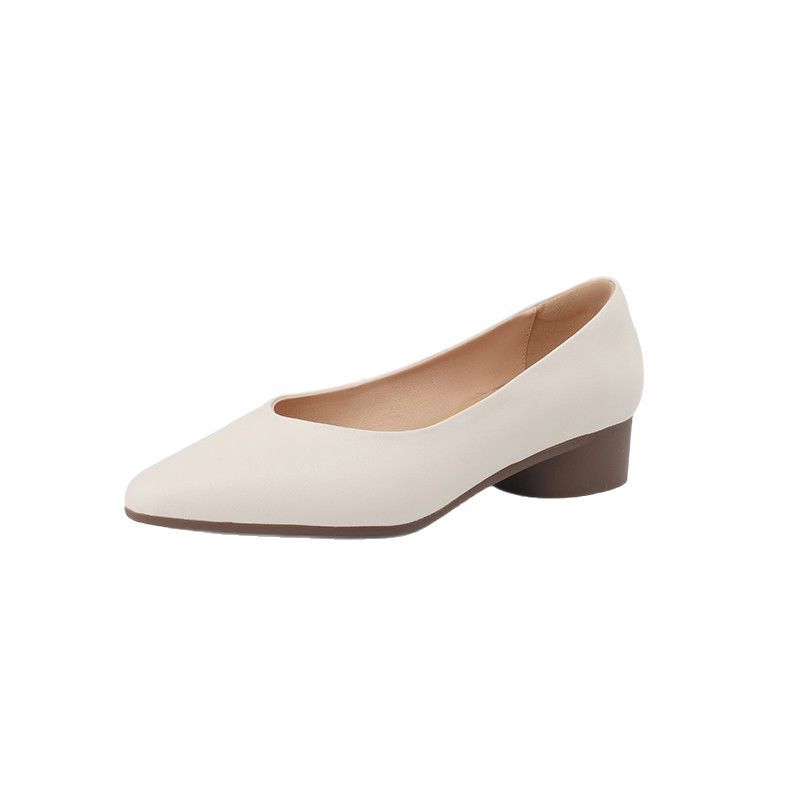 Leather Soft Leather Single Shoes Women's Soft Sole Low Heel Autumn Light Mouth Beige Commute Silent Professional Comfortable Women's Shoes