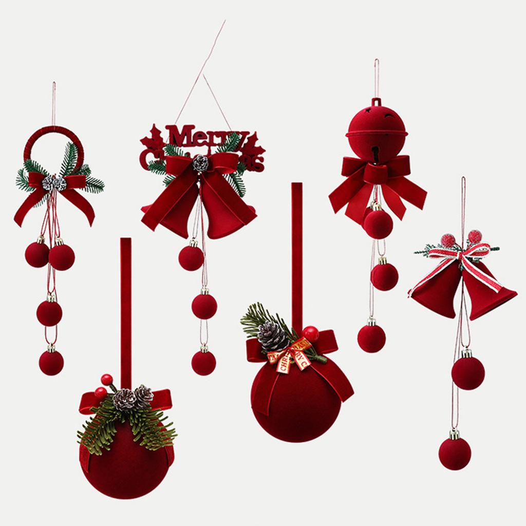 Nordic Flocked Bells Christmas Ornament Christmas Ball Hanging Pendant Christmas Tree Decorations for Home Decoration