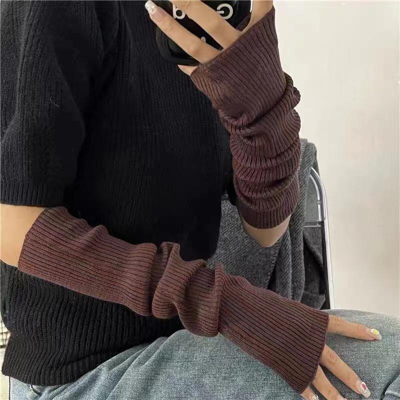 

Варежки без пальцев женские вязаные перчатки перчатки для косплея аниме зимние теплые рукава панк готика харадзюку вязаные варежки рукава One Size кофейный