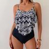 Women’s Two Piece Swimsuit Ruffle Tankini Top with Adjustable Straps and High Waist Floral Printed Bottoms
