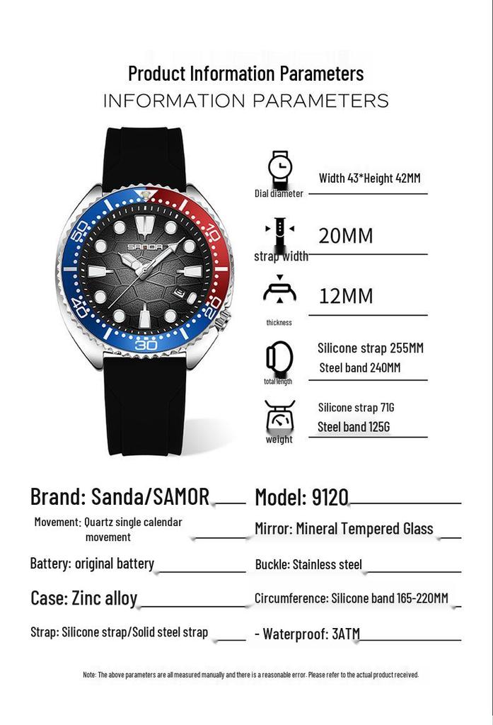 Sanda Men's Quartz Wristwatch with Rotating Bezel and Lava Dial – Fashionable Business Accessory