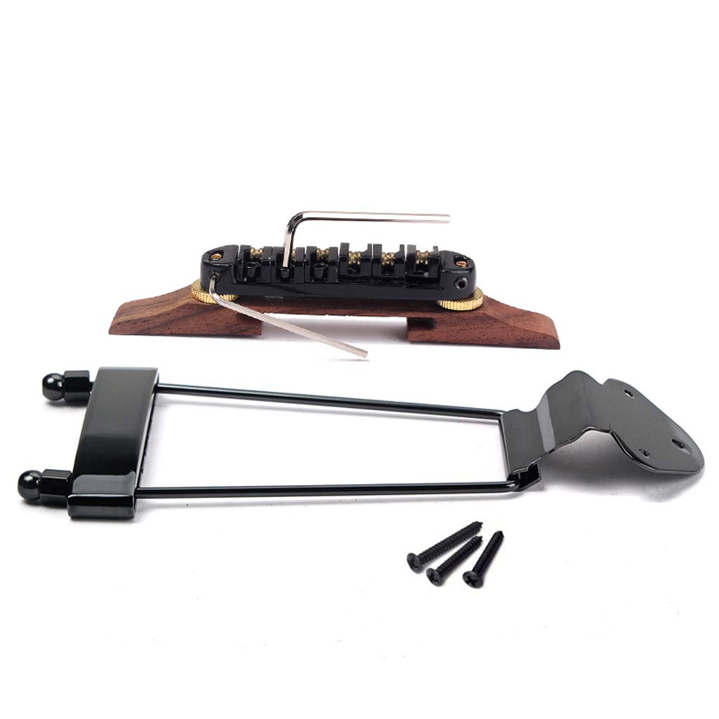 Ogdni 6-String Guitar Trapeze Tailpiece Bridge and Roller Tune-O-Matic Saddle Bridge Replacement for Jazz Archtop Guitars, Black