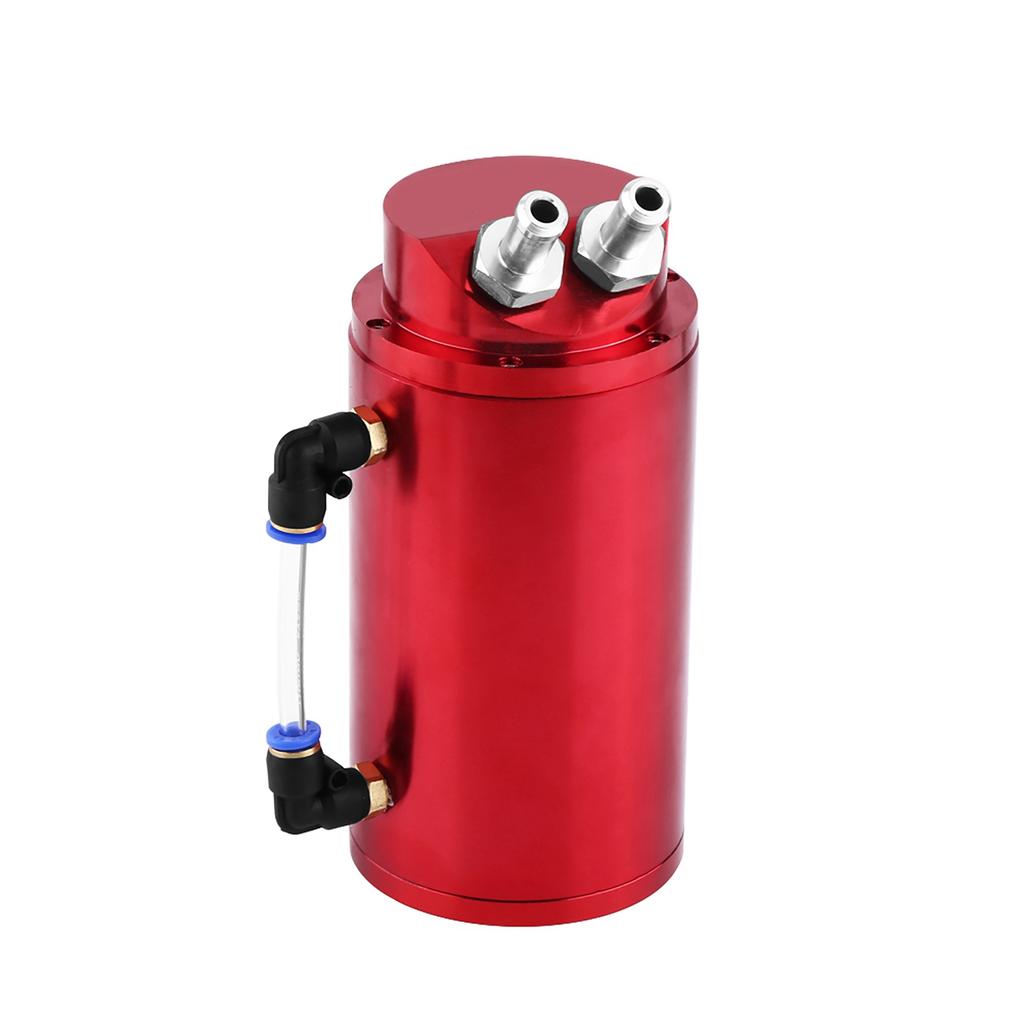 Universal Aluminum Car Auto Oil Catch Tank Breather Can Reservoir Red Round 10 & 15mm Fittings