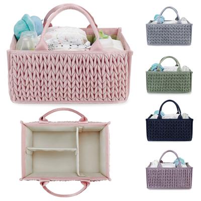 Braided Quilted Diaper Caddy Organizer Boho Nursery Storage Basket with Compartment Portable Handle Baby Wipes Diaper Bag Bin Newborn Essentials