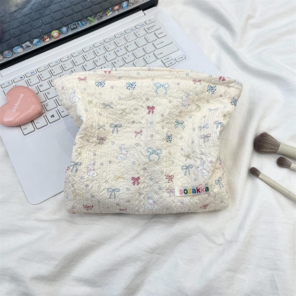 1pc Double-Sided Cartoon Pattern Cosmetic Bag Large Capacity Multifunctional Canvas Zipper Travel Storage Bag