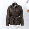 Vintage Damen Schnürjacke Leopardenmuster Kurzjacke Mode Slim Reverskragen mit Taschen Mantel Neu Herbst Damen Oberbekleidung