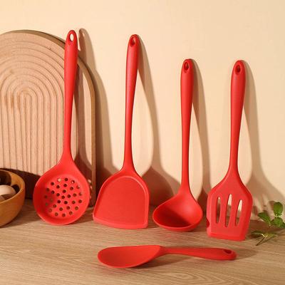 Set di Utensili da Cucina in Silicone Resistenti alle Alte Temperature: Spatola, Mestolo, Schiumarola, Schiumarola e Cucchiaio per Riso (Set da 5 pezzi antiaderente)