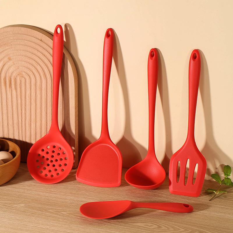 High-Temp Resistant Silicone Kitchen Utensil Set: Spatula, Ladle, Slotted Spatula, Slotted Spoon, and Rice Spoon (5-Piece Non-Stick Set)