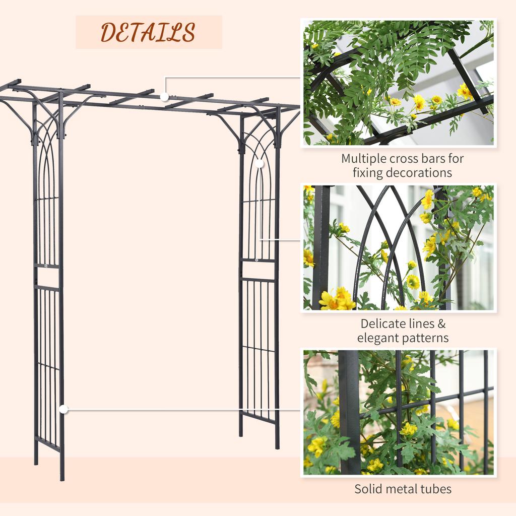 210cm Decorative Metal Garden Trellis Arch with Durable Steel Tubing & Elegant Scrollwork, Great for Weddings, Dark Gre