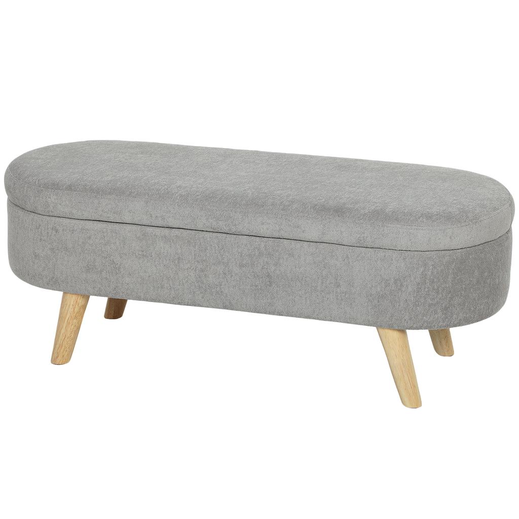 2-in-1 Fabric Storage Bed Bench, Wooden Legs, 110x40x43 cm, Light Grey