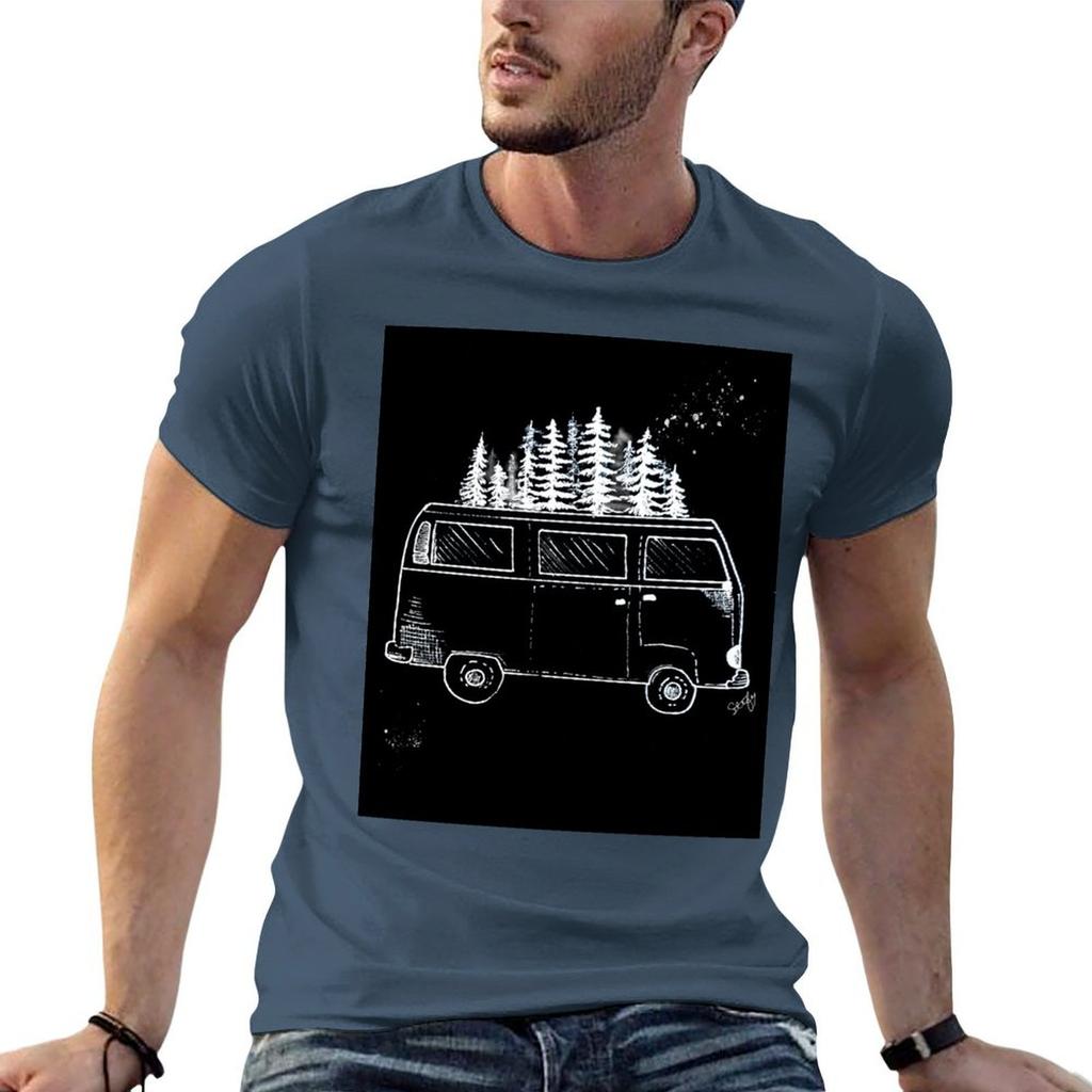 Minimalist Westfalia with White Fir Trees On a Black Background by Stefy Artist TShirt Unisex T Shirt Cotton TShirt