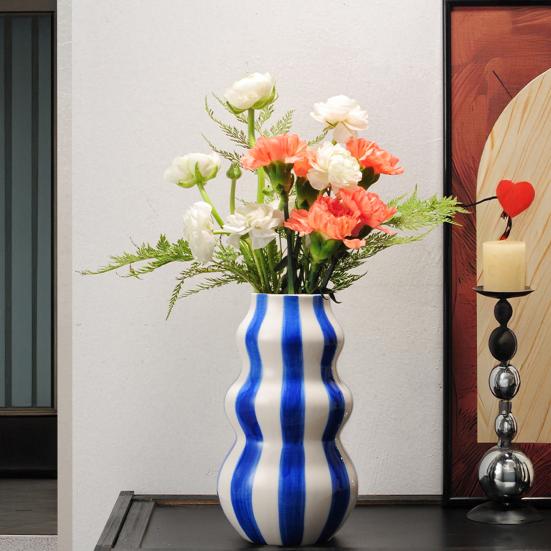Vaso Exquisitamente Artesanal Estampa Listrada Vaso de Cerâmica Decorativo Redondo Tamanho Perfeito Vaso Decorativo Artístico Decoração para Casa