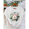 Valentine's Day Gift: Romantic Floral Print Short-sleeve Crew Neck Casual Women's T-shirt