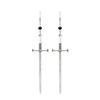 Punk Personality Black Multi-faceted Round Beads Silver Color Long Sword Cross Dangle Earrings for Women Men Gothic Jewelry Gift
