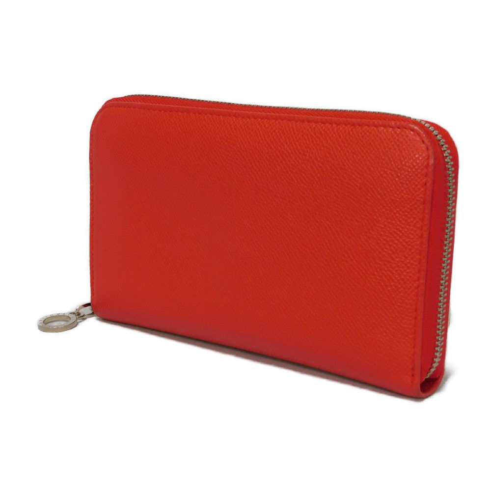 Used 11679 Long Zip Wallet 37690 7940 Grain Calfskin Compartment Zip Around Logo Charm Red Unisex from Japan AUTHENTIC