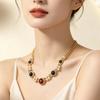 Retro Rhinestone Patchwork Clavicle Necklace, Court Style, Colorfast Gold-Plated Titanium Steel Jewelry