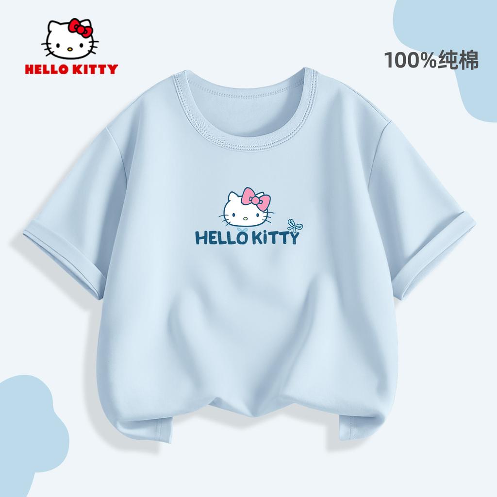 2026 Summer Children's T-shirt Soft Cute Hello Kitty Cartoon Printed Parent Child Wear Pure Cotton Casual Boys and Girls' Top