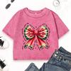 Summer Watermelon Bow Printing Women Washed T Shirt Cotton Casual Short Sleeve Crewneck Crop Top T Shirts