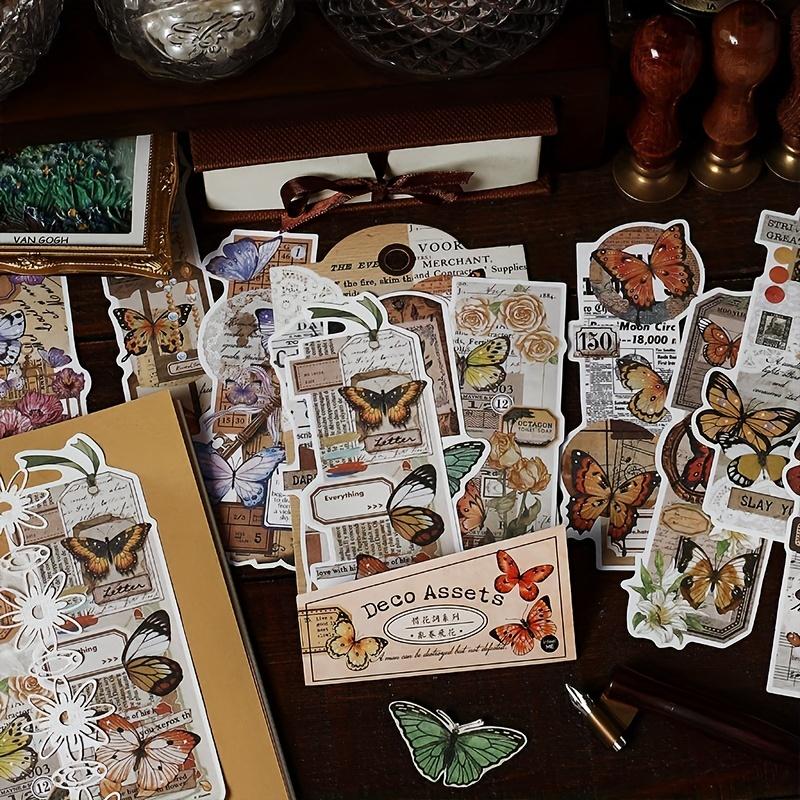 Vintage Creative Botanical Butterfly Flower Stickers for DIY Decorative Stickers (No Backing)