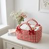 Quilted Craft Picnic Bag Plaid Design Storage Basket French Style Fabric Organizer  Bedroom Use
