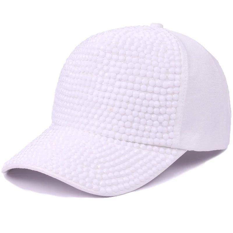 New Colorful Rhinestone Women Baseball Cap Unisex Fashion Personality Hip-hop Sun Hat All-match Pearl Sequins Snapback Mesh Caps