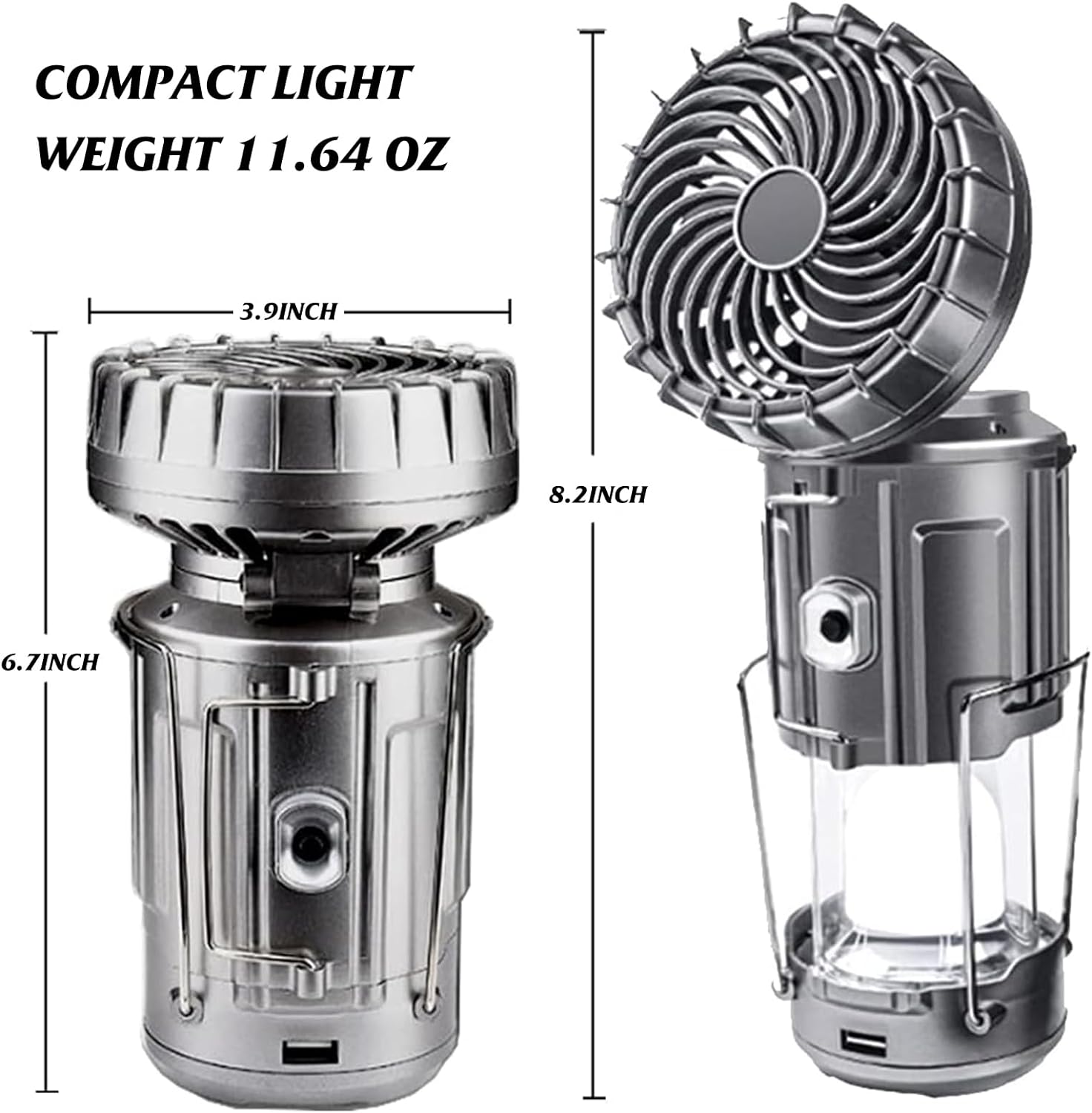 

Camping Light With Fan Portable Led Handheld Solar Emergency Camping Lamp Multifunctional Led Camping Light Camping Equipment Decor 6W silver