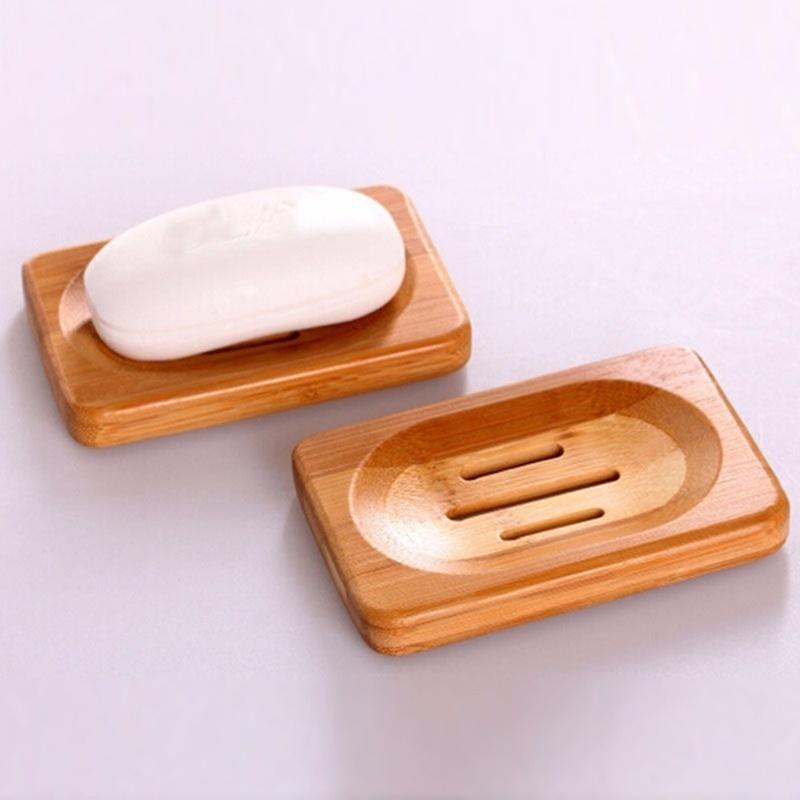 1Pc Wooden Natural Bamboo Soap Dishes Tray Holder Storage Soap Rack Plate Box