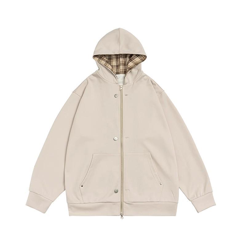 

Унисекс Худи Кардиган в Клетку, Модная Куртка с Цветными Блоками для Весны/Осени L хаки