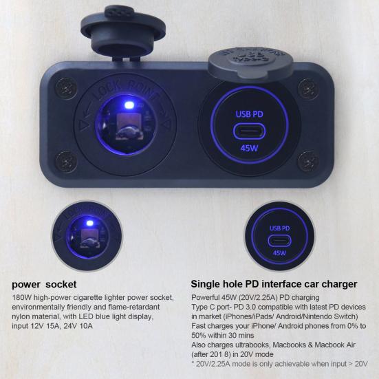 

AOC4114-Z USB зарядное устройство Flame Charger Type C быстрозатухающий нейлон 12-24 В сигарета